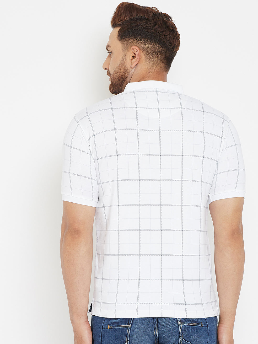 White Checked Polo T-Shirt - Men T-Shirts