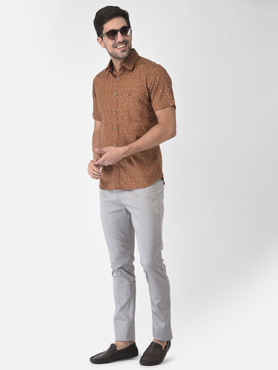 Brown Floral Short Sleeves Shirt - Men Shirts