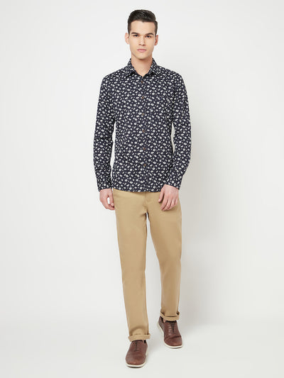 Navy Blue Floral Printed Shirt - Men Shirts