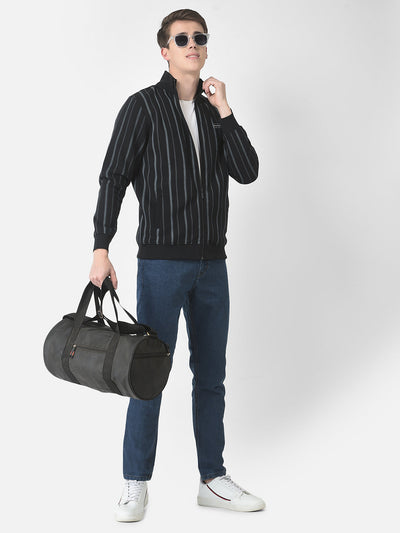  Black Striped Zipper Sweatshirt