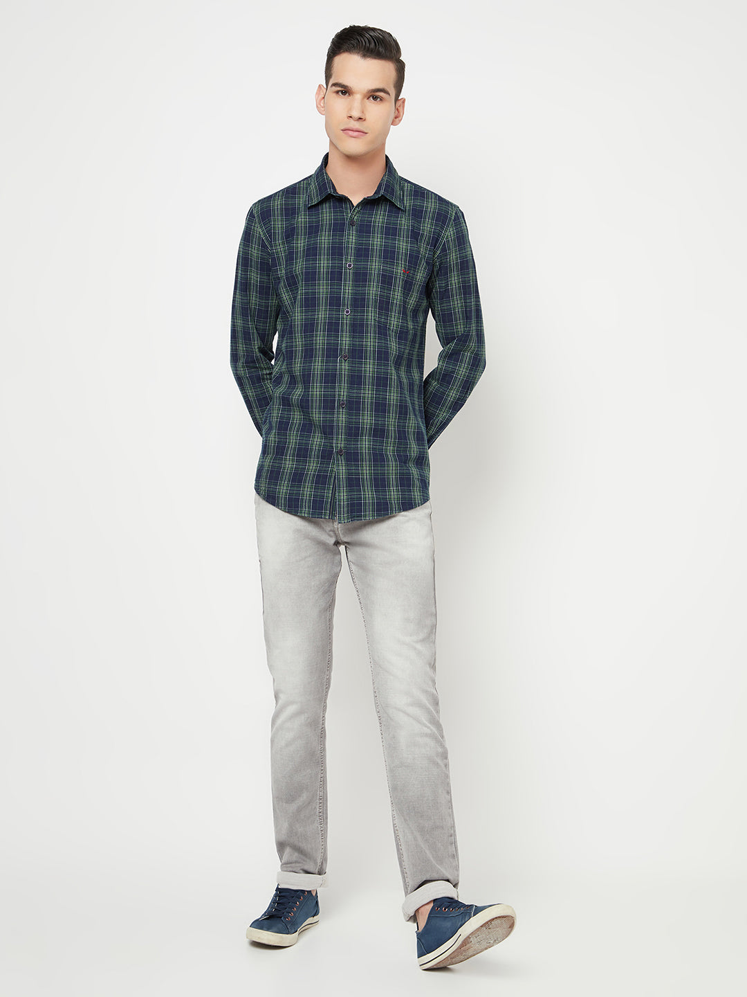 Navy Blue Checked Shirt - Men Shirts