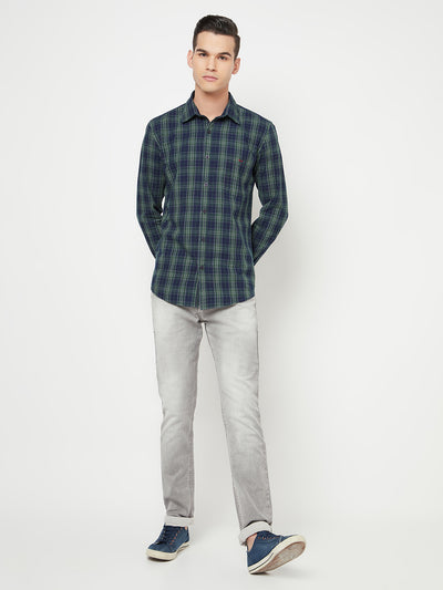 Navy Blue Checked Shirt - Men Shirts