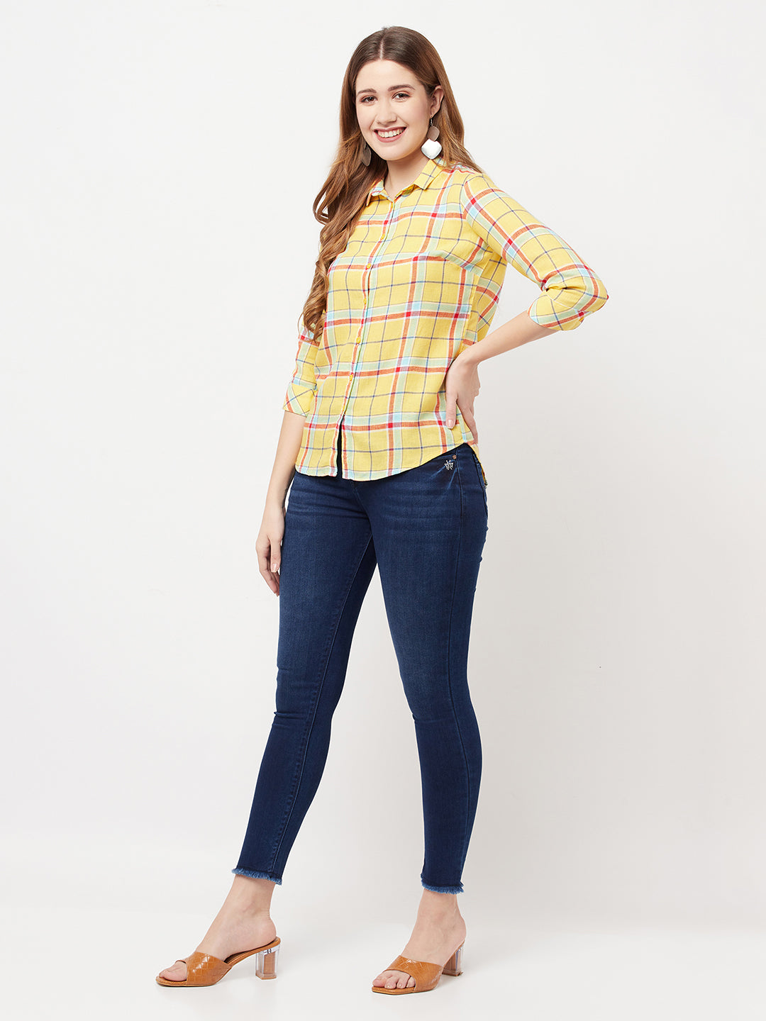 Yellow Checked Shirt - Women Shirts