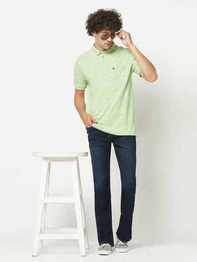  Light Green Floral Polo T-Shirt