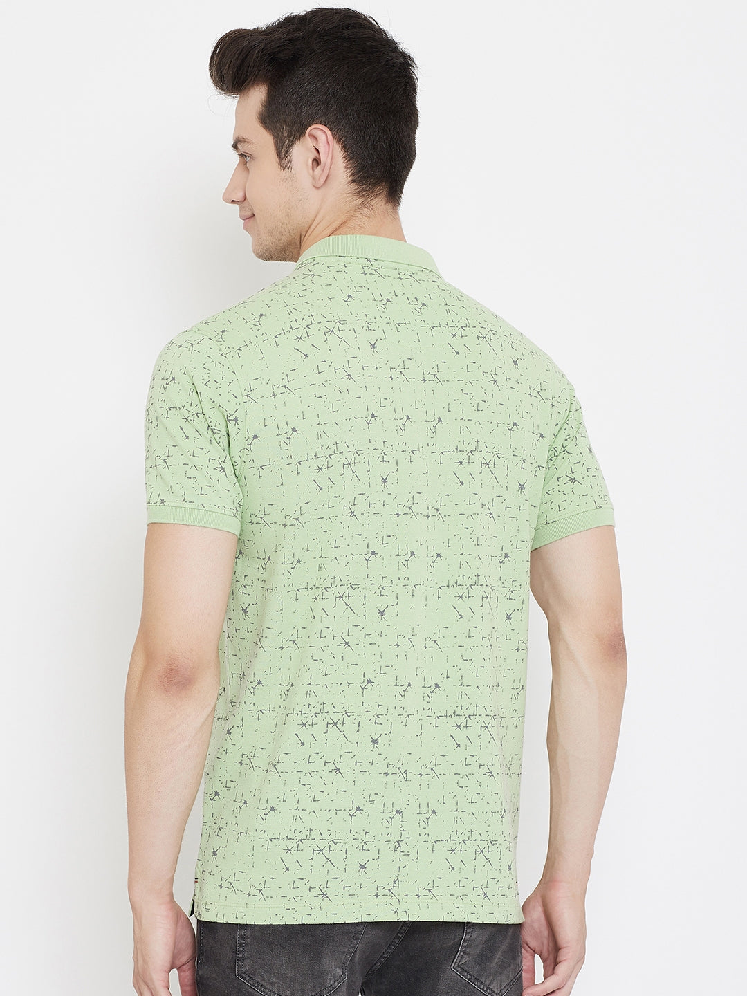 Green Printed Polo Neck T-Shirt - Men T-Shirts