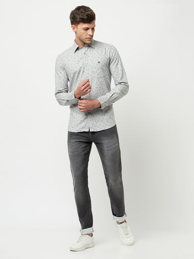 Grey Floral Printed Shirt-Men Shirts-Crimsoune Club