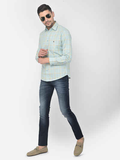 Blue Checked Spread Collar Shirt - Men Shirts