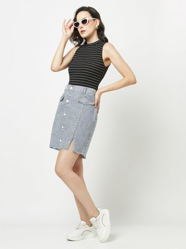 Striped Denim Skirt 
