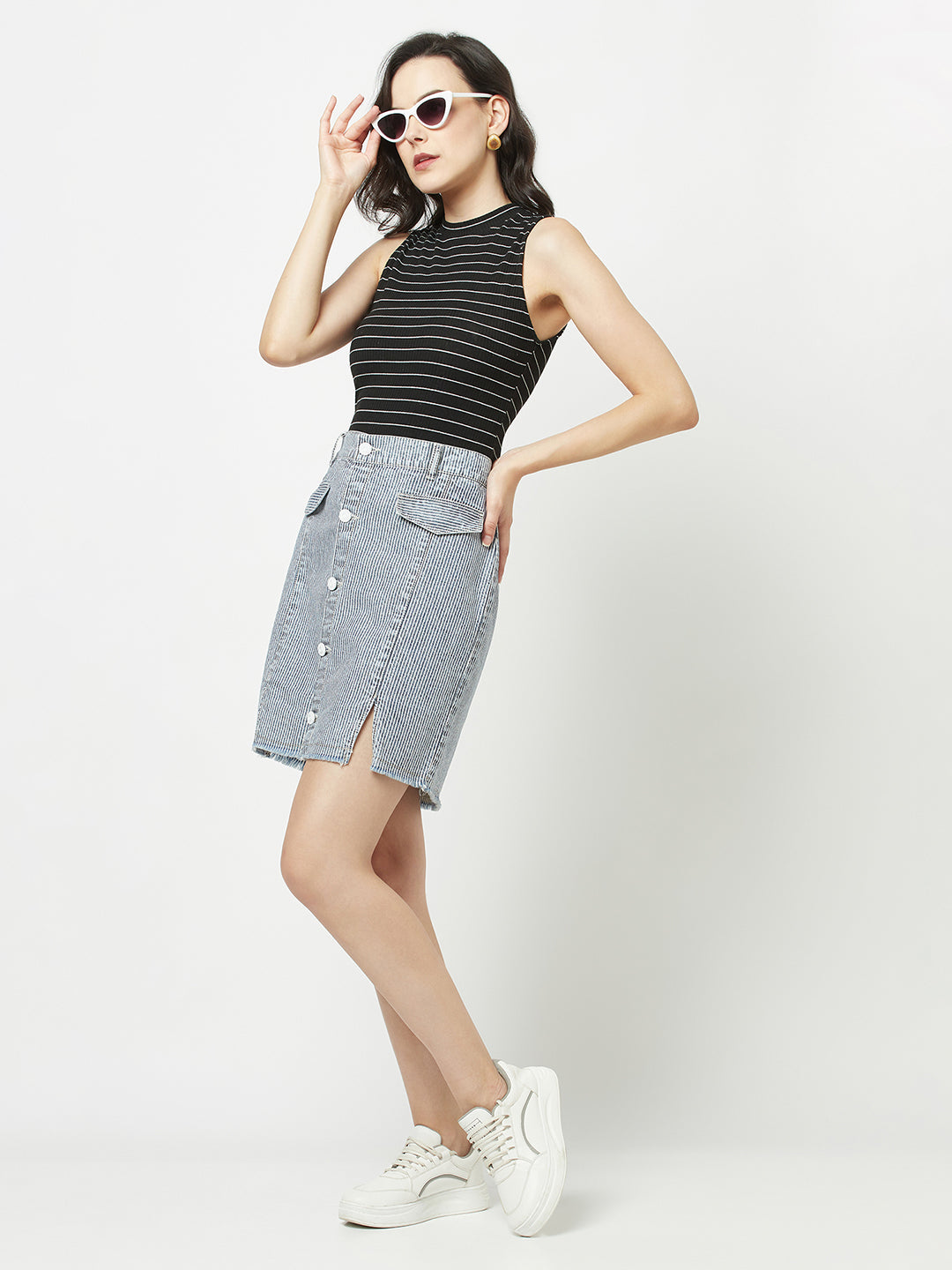  Striped Denim Skirt 