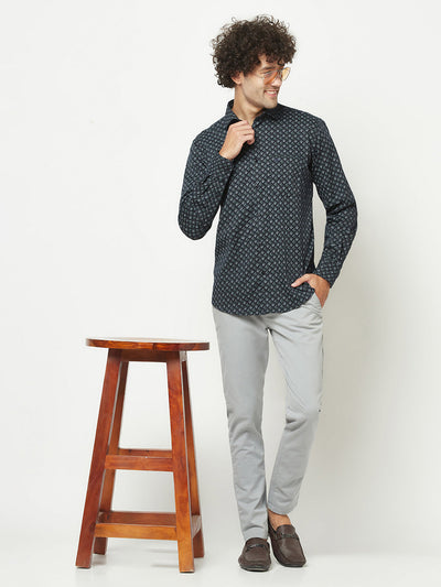  Geometric Print Navy Blue Shirt