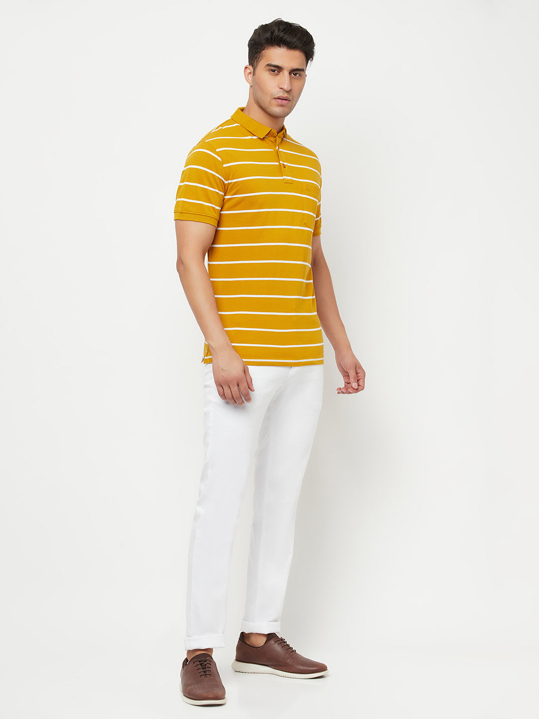 Mustard Striped Polo T-Shirt - Men T-Shirts