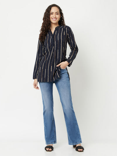 Blue Bootcut Jeans-Women Jeans-Crimsoune Club