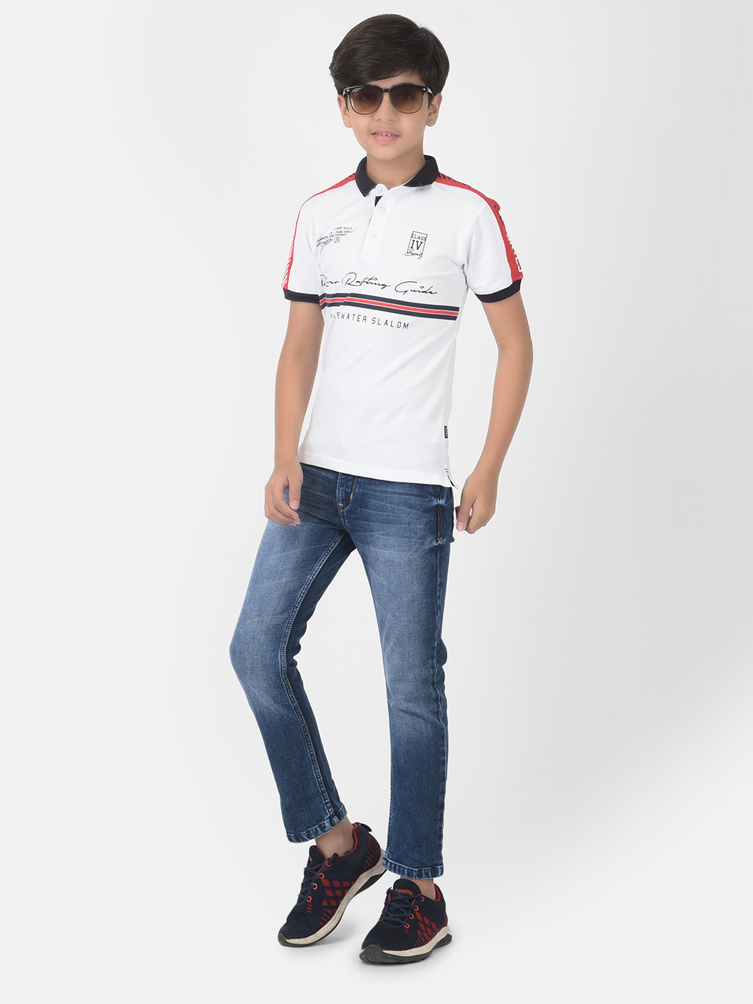 White Printed Polo T-shirt - Boys T-Shirts