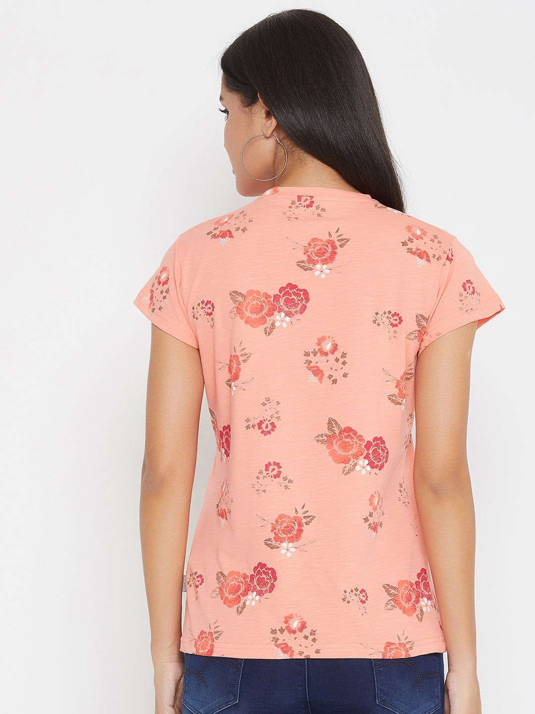 Pink Floral Round Neck T-Shirt - Women T-Shirts