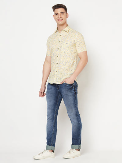 Beige Floral Linen Shirt - Men Shirts