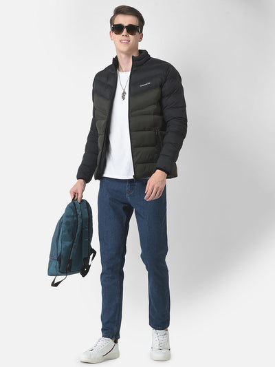  Blue Colour-Blocked Padded Jacket