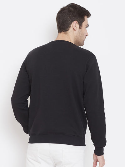 Black Printed Round Neck Sweatshirt - Men Sweatshirts