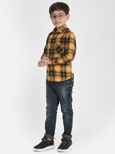 Mustard Yellow Checked Shirt-Boys Shirts-Crimsoune Club