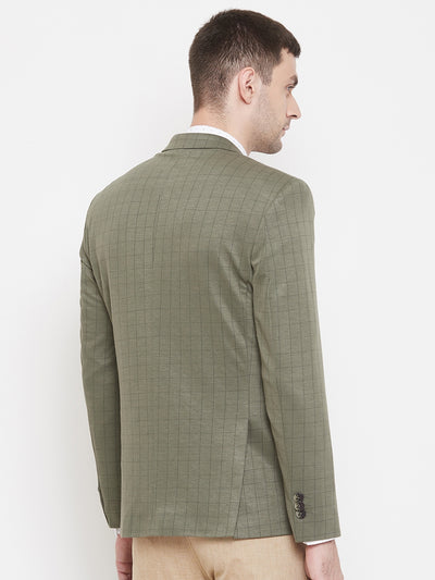 Olive Checked Blazer - Men Blazers