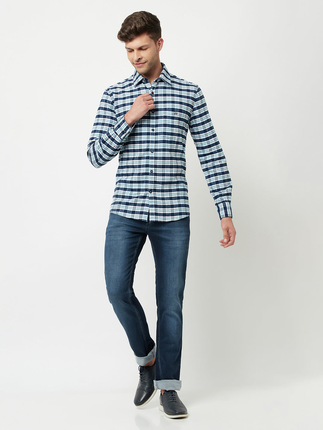 Navy Blue Tartan Checked Shirt-Men Shirts-Crimsoune Club