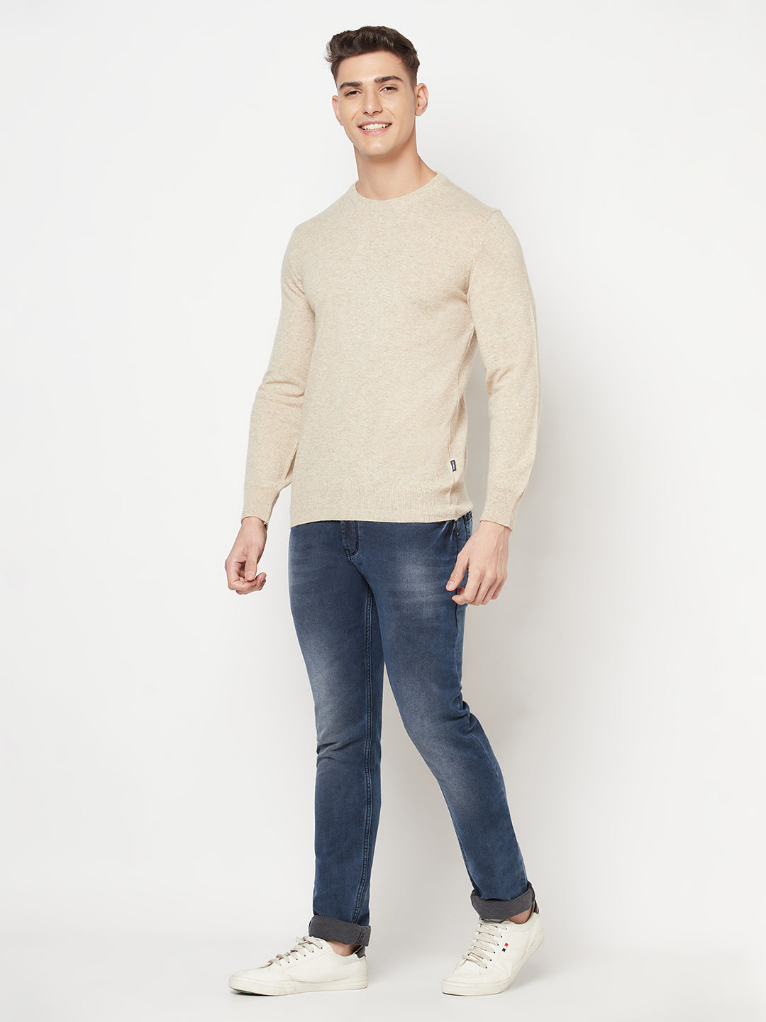 Beige Round Neck Sweater - Men Sweaters