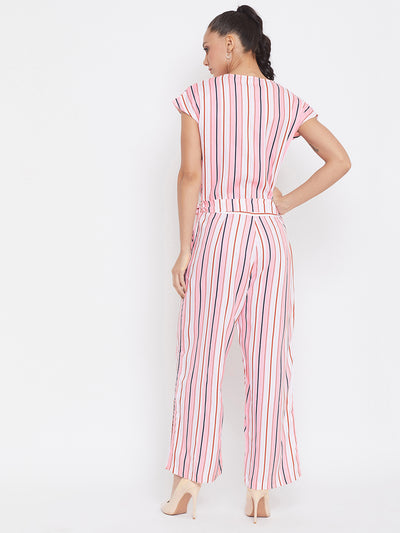 Multi Striped V-Neck Jumpsuits - Women Jumpsuits