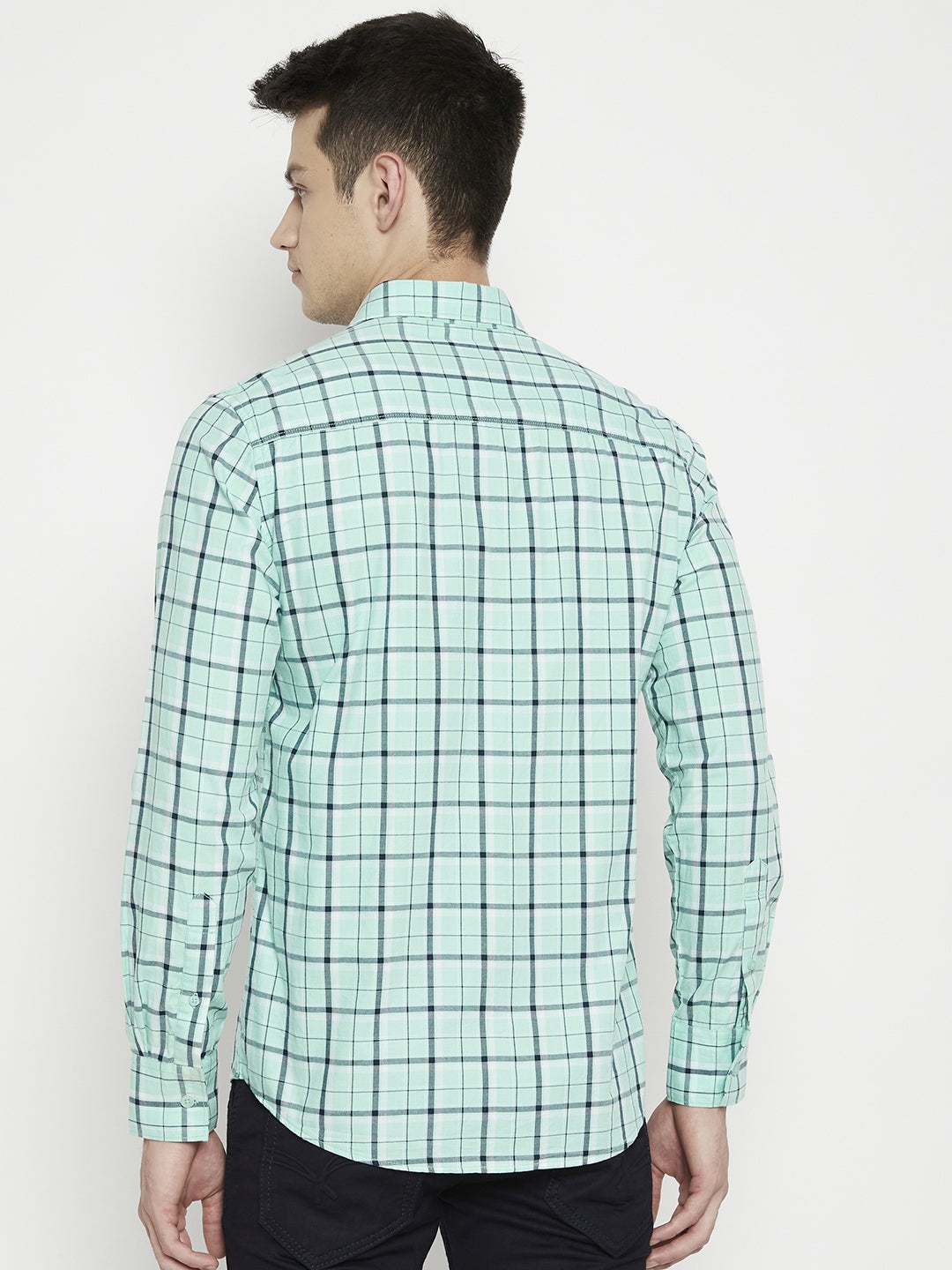 Mint Green Checked Slim Fit shirt - Men Shirts