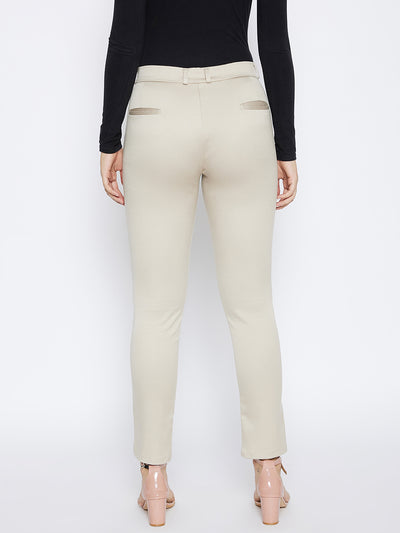 Cream Slim Fit Trousers - Women Trousers