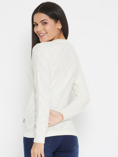 Off White Self Design Round Neck Sweater - Women Sweaters