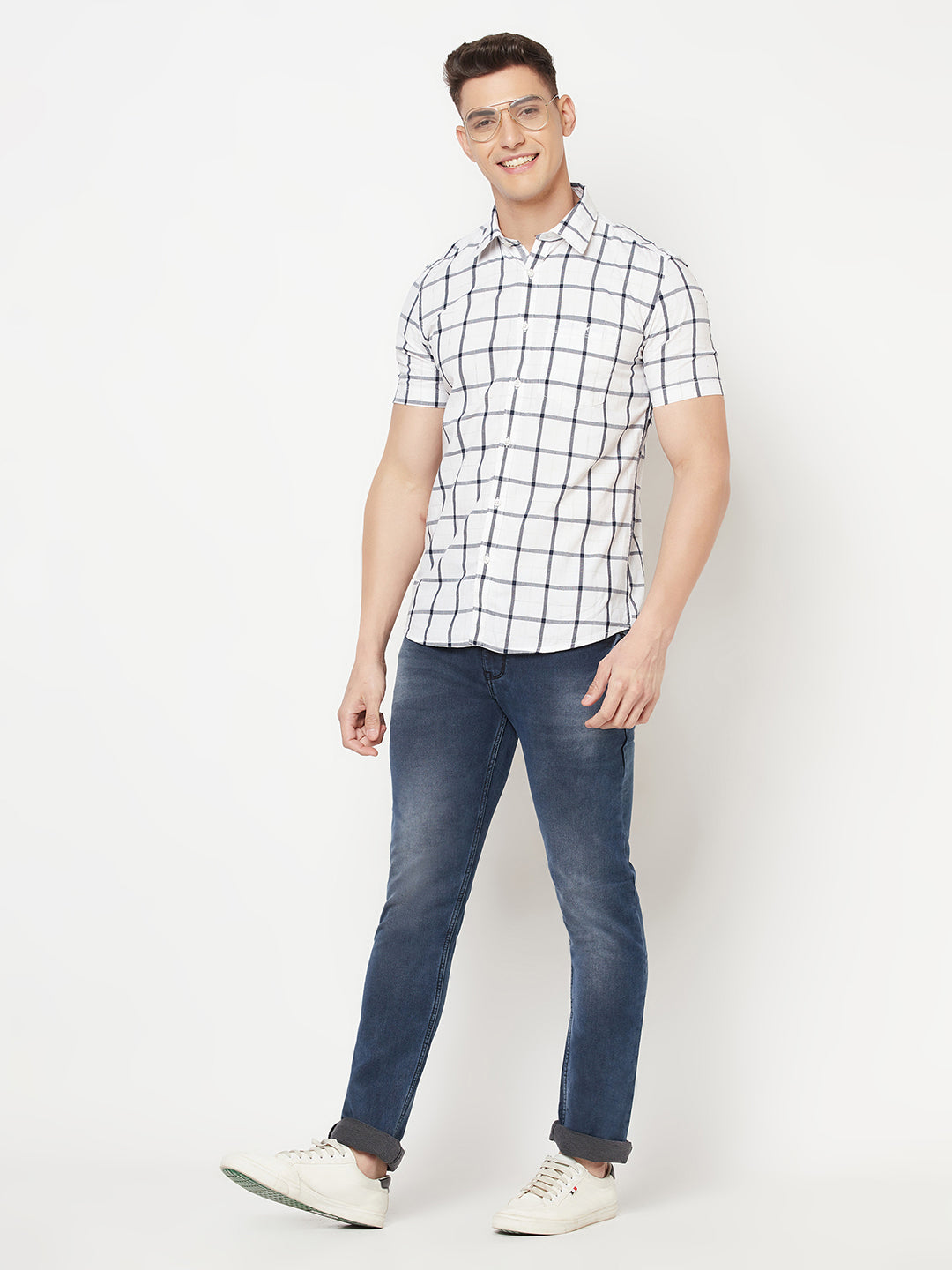 White Graph Checked Shirt - Men Shirts