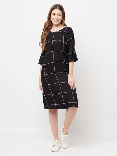 Black Checked Knee Length Dress - Women Dresses