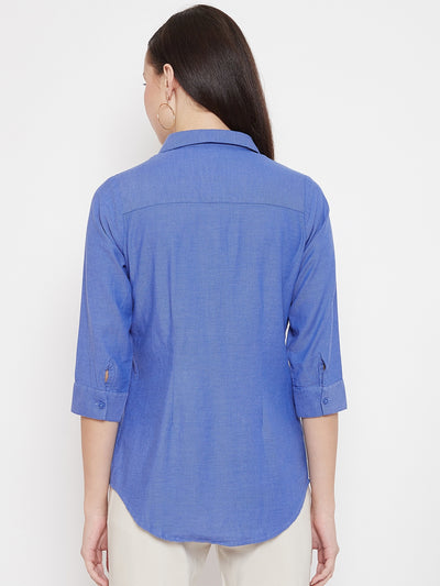 Blue Slim Fit Button up Shirt - Women Shirts
