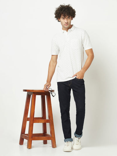  Geometric Print White Polo T-Shirt