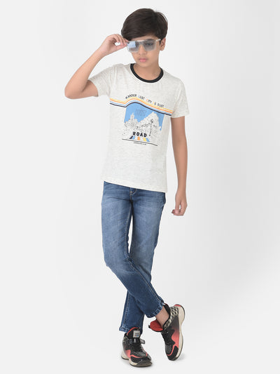 White Printed Round Neck T-shirt - Boys T-Shirts