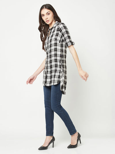 White Checked Longline Shirt