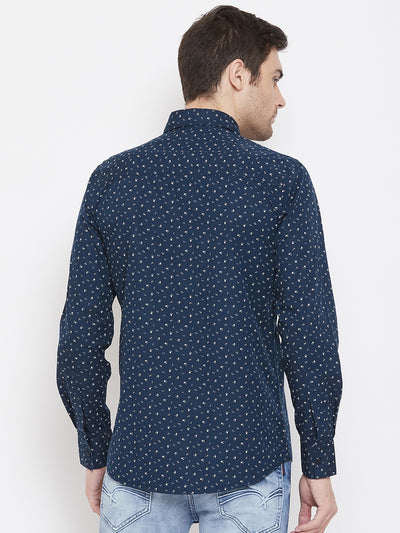 Navy Blue Printed Button up Shirt - Men Shirts