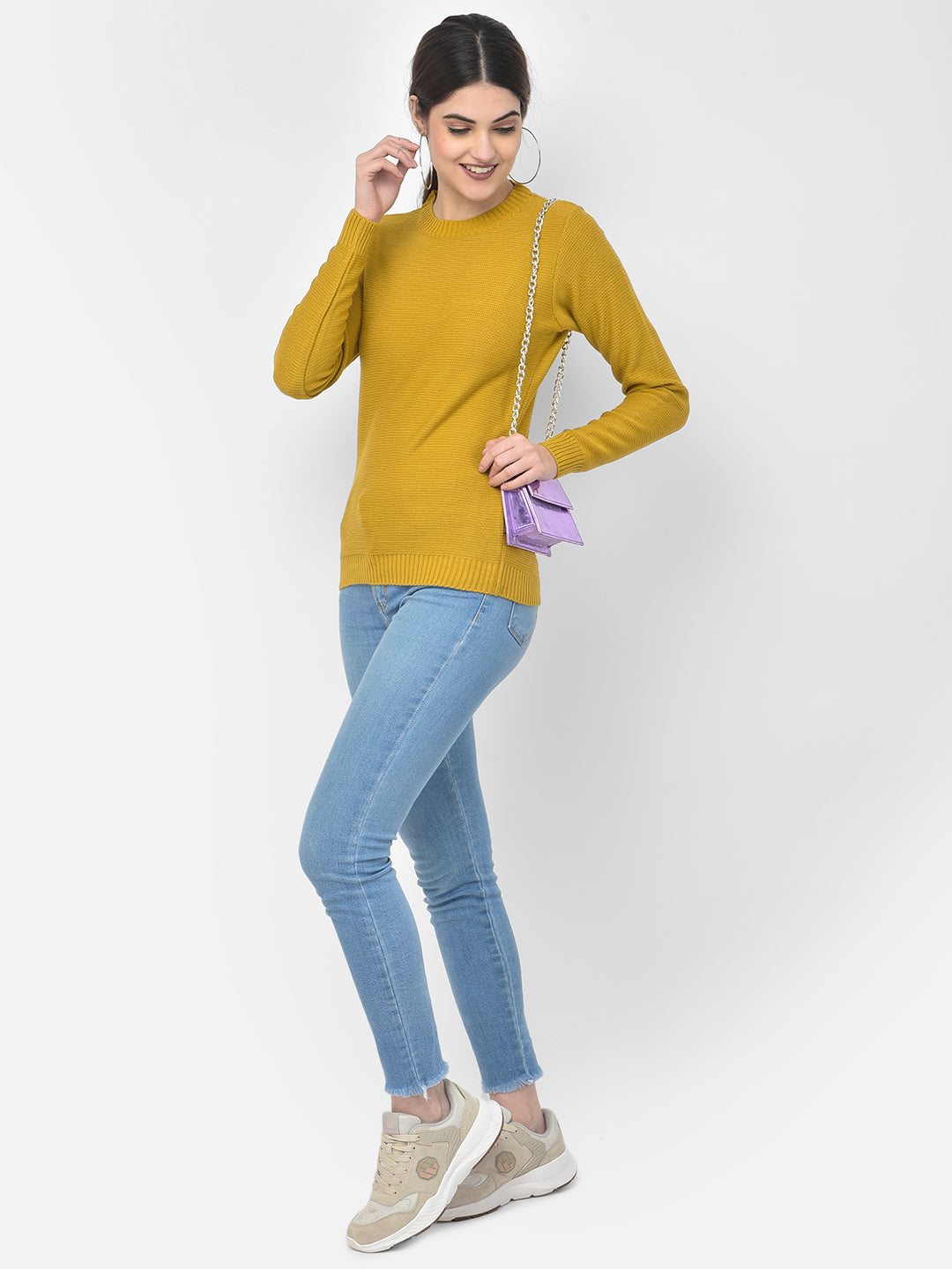 Mustard Round Neck Sweater - Women Sweaters