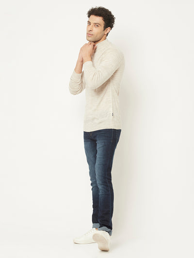 Off White Sweater with Melange Texture-Men Sweaters-Crimsoune Club