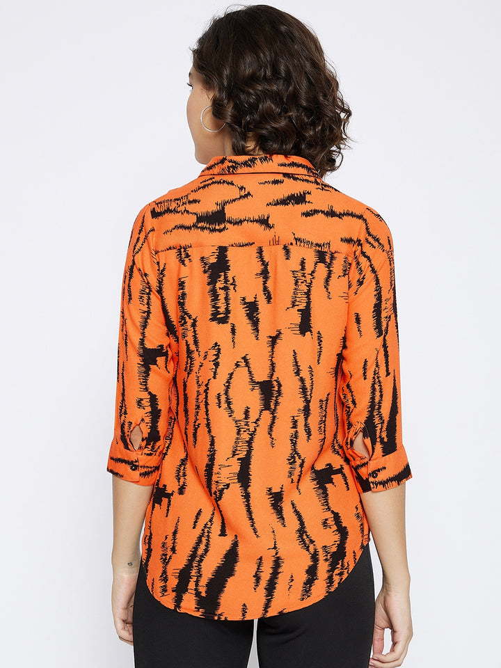 Orange Printed Slim Fit shirt - Women Shirts