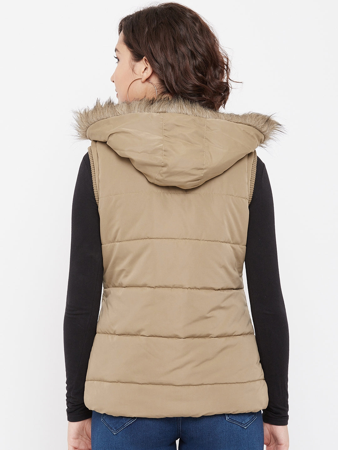 Beige Detachable Hood Jacket - Women Jackets