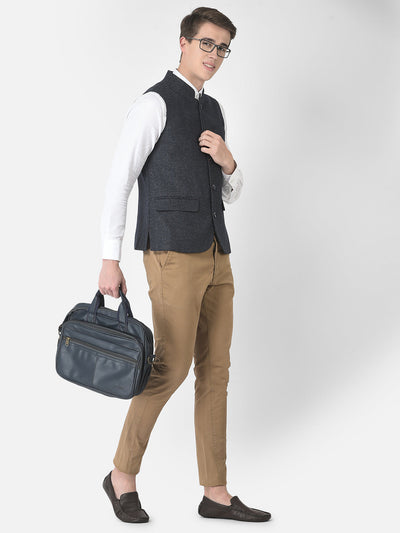  Blue Textured Waistcoat