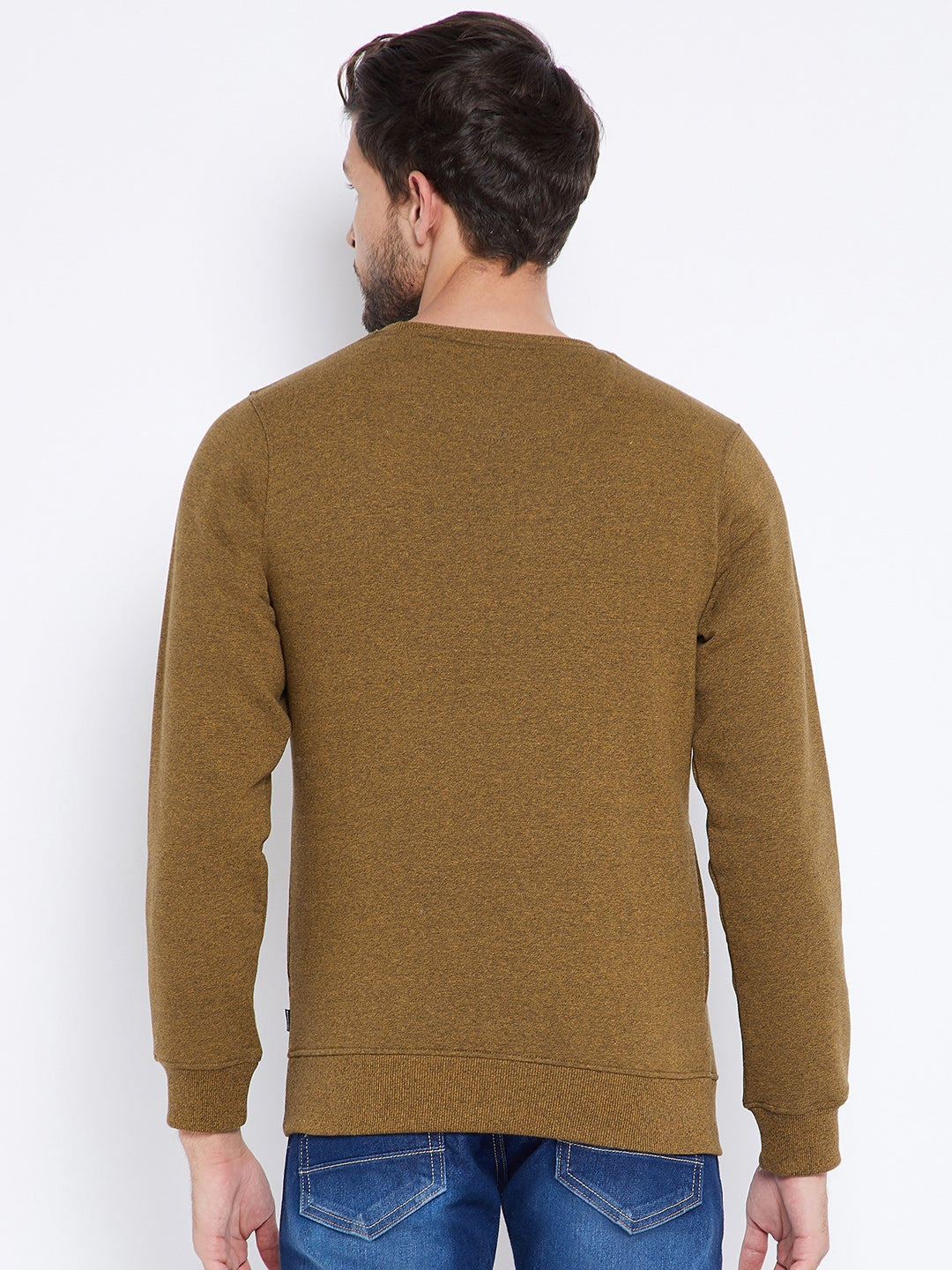 Mustard Printed Round Neck Sweatshirt - Men Sweatshirts