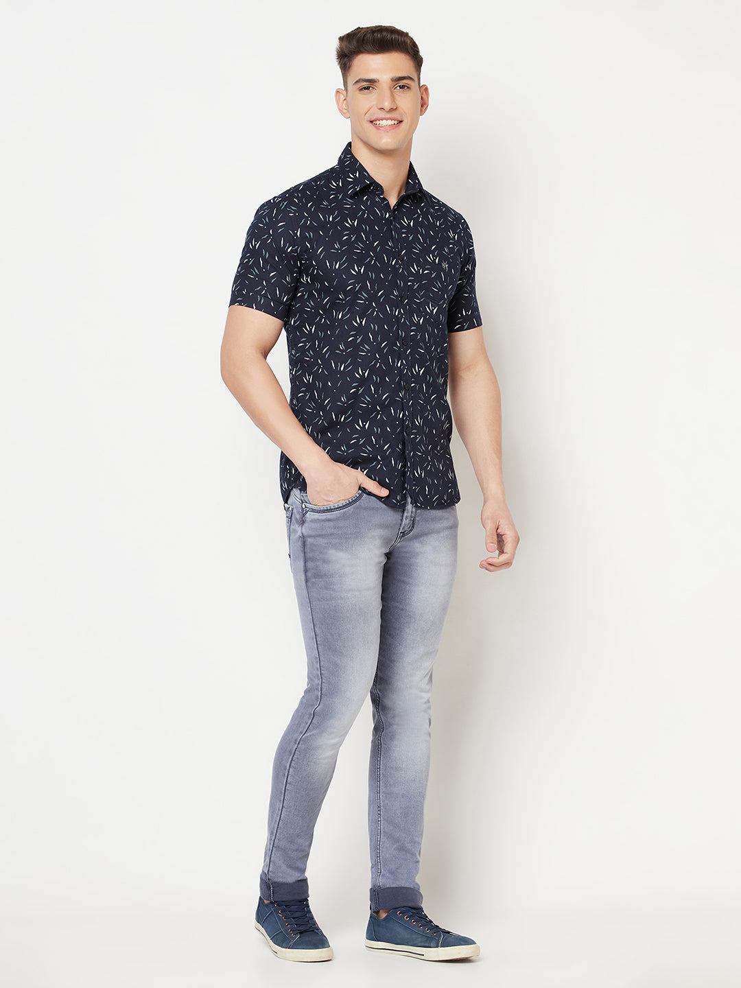 Navy Blue Printed Shirt - Men Shirts