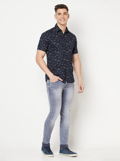 Navy Blue Printed Shirt - Men Shirts
