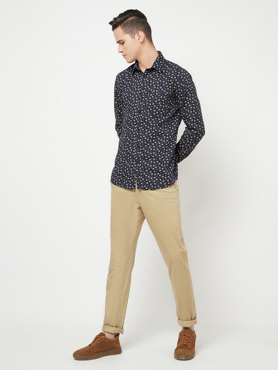 Navy Blue Floral Printed Shirt - Men Shirts