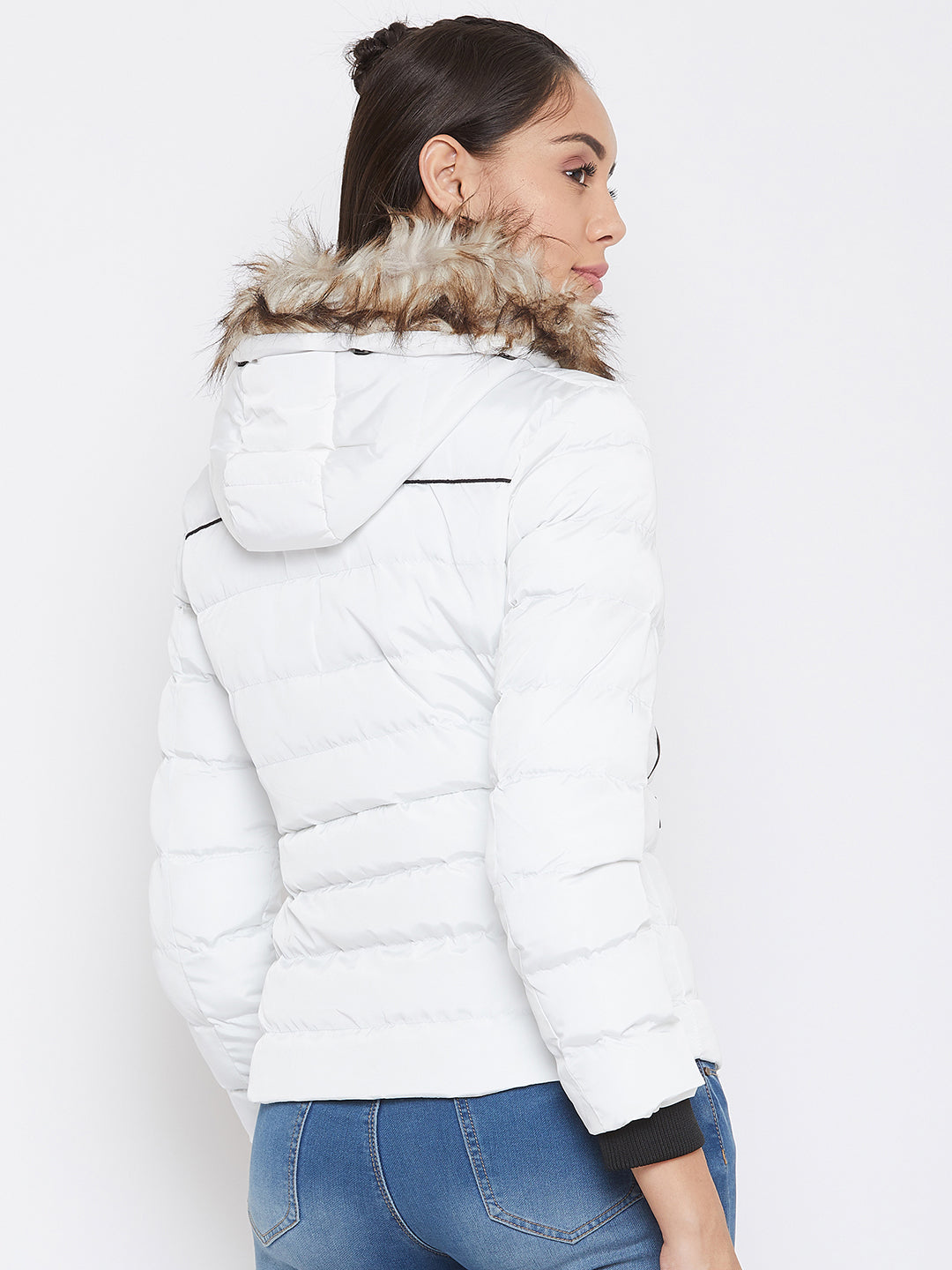 White Solid Hooded Jackets-Women Jackets-Crimsoune Club