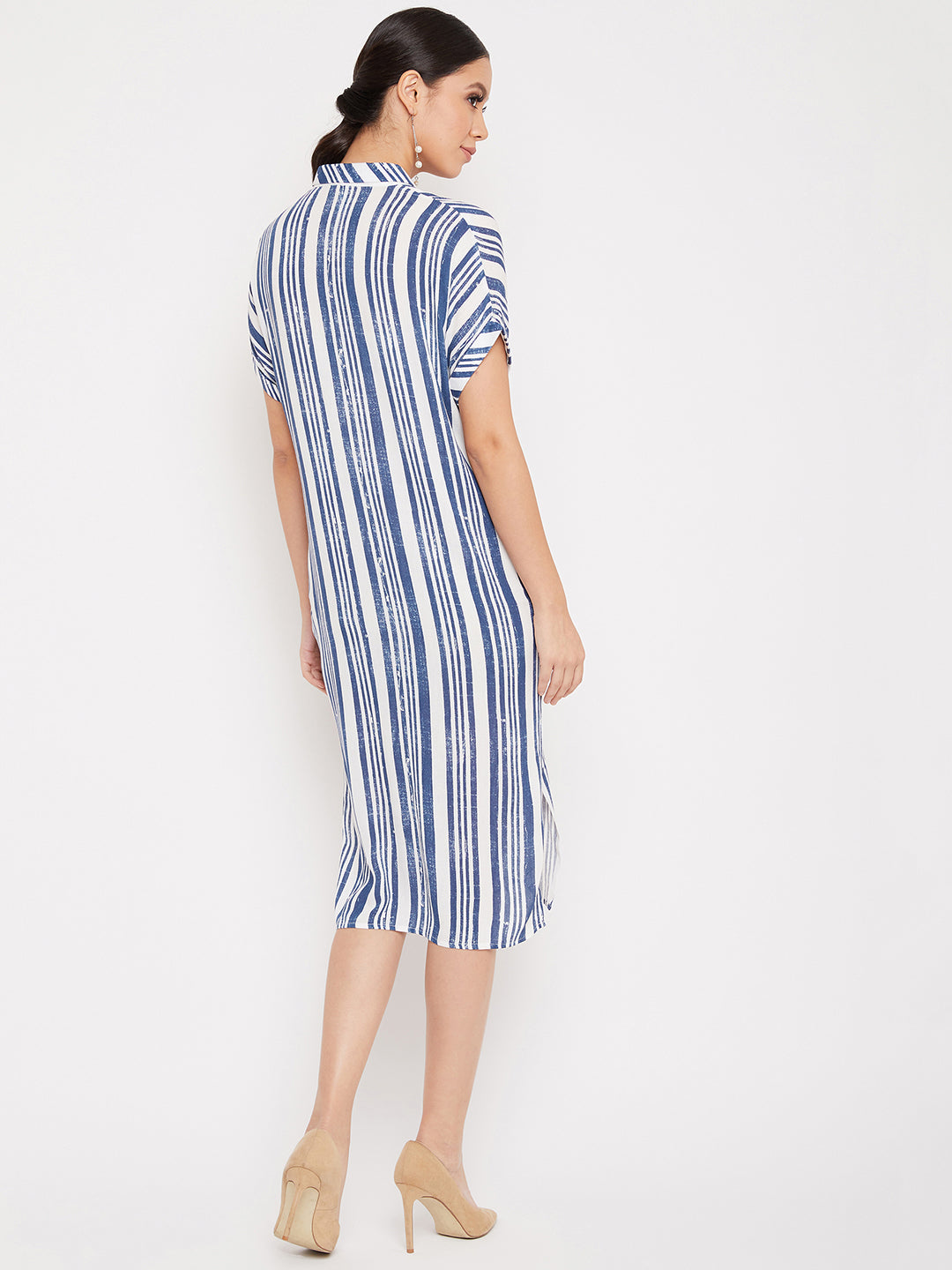 Blue and White Shirt Dress - Women Dresses