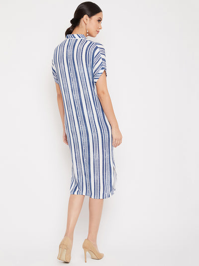 Blue and White Shirt Dress - Women Dresses