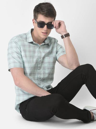  Pale Green Half-Sleeved Checkered Shirt 