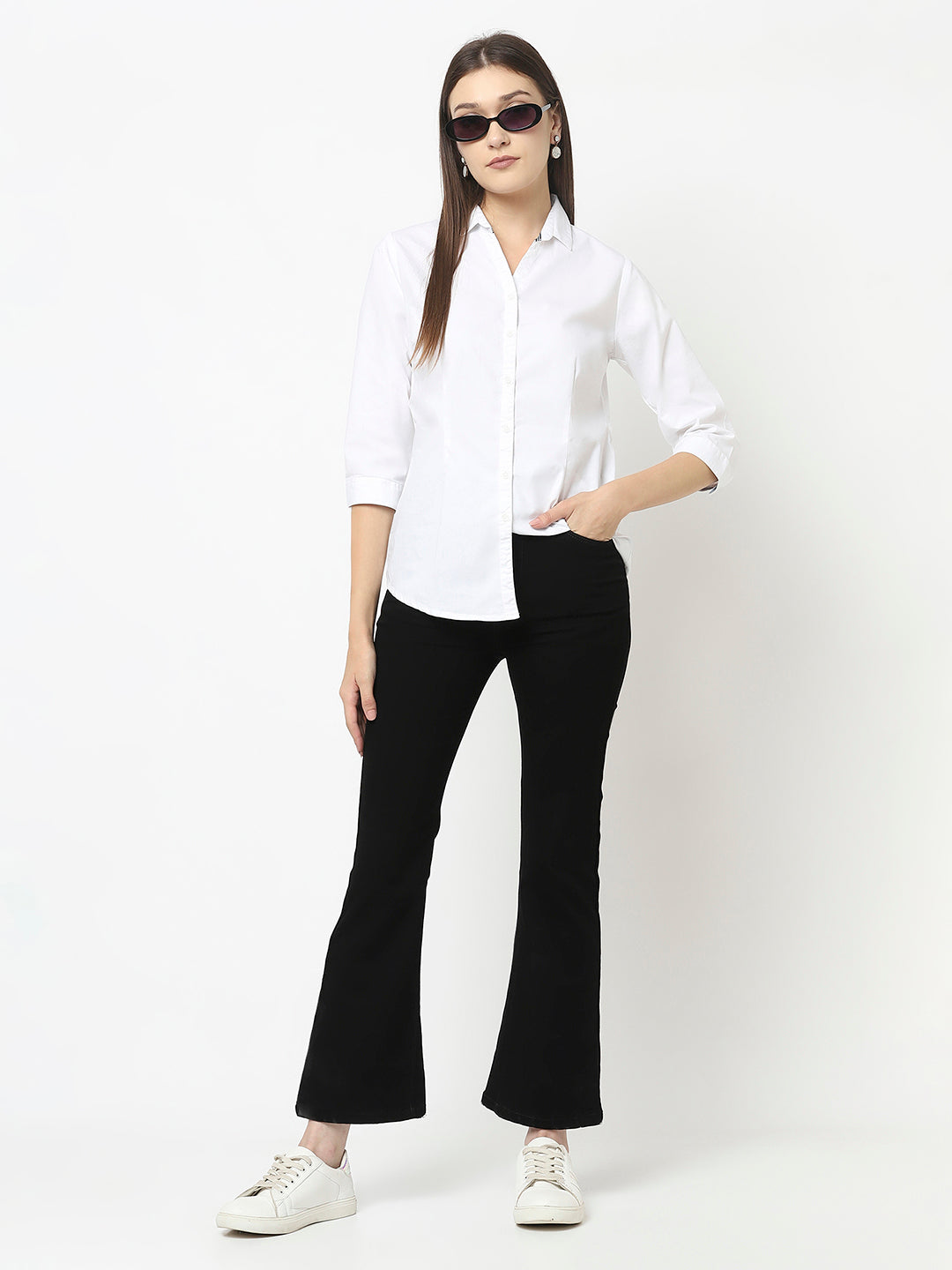White Button-Down Shirt in Cotton Blend 